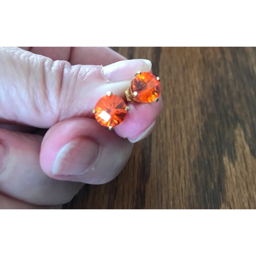 Gold Plated Sterling Silver Orange Stone Stud Earrings